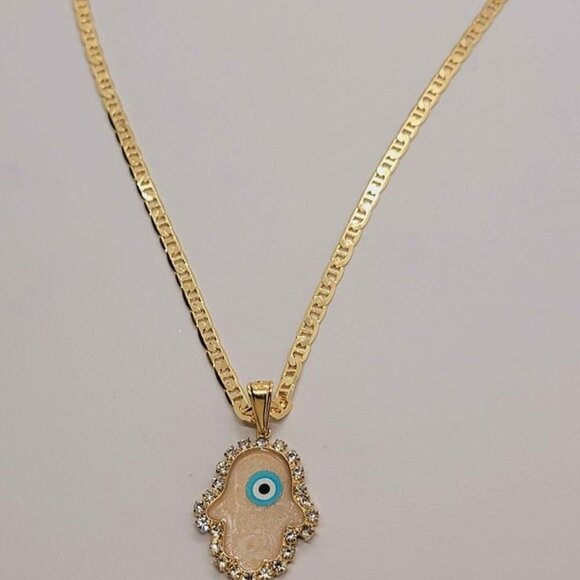 Brand New Brazilian 18k Gold Filled Hamsa with Evil Eye Necklace - Picture 2 of 5